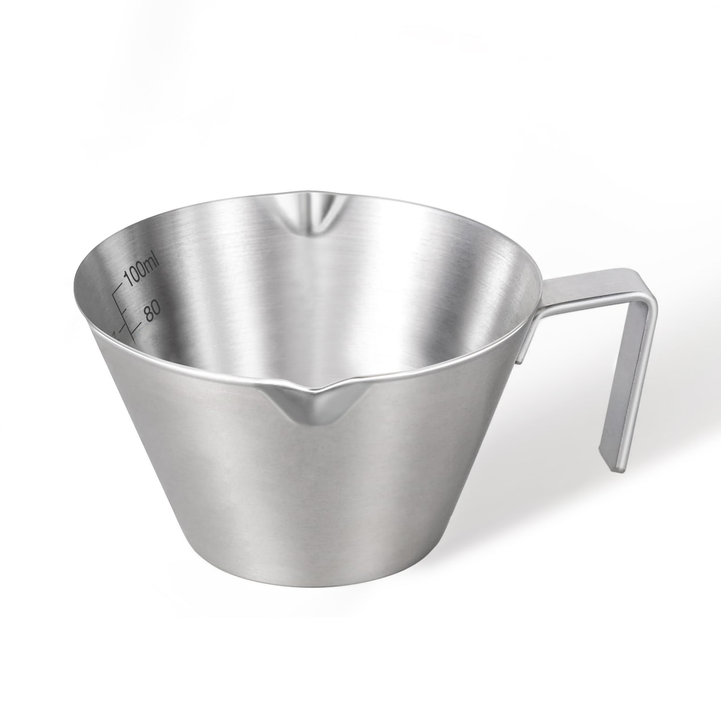 Stainless Steel Espresso Cups, Espresso Accessories, Double Spout Metal Measuring Cup with Dual Scale, Espresso Shots Cup with Handle, Coffee Bean Weighing ,3.4OZ/100ML Silver