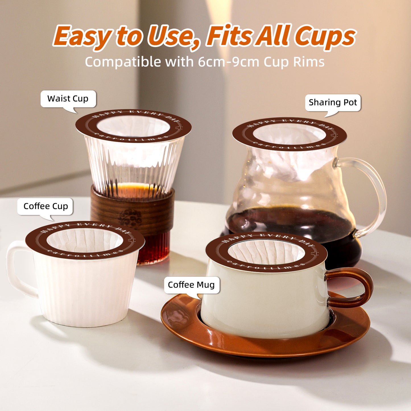 Disposable Coffee Filters, UFO-Shaped Paper Coffee Filters for Pour Over, Drip Coffee Filters for Coffee & Tea, Travel Coffee Filters for Camping, Home, Office 