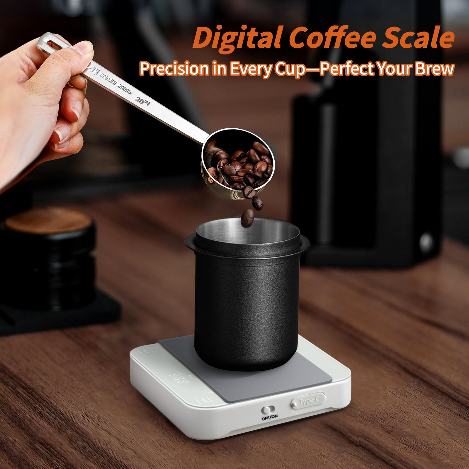 Carrottimes Rechargeable Mini Coffee Scale with Timer, 2kg/0.1g Espresso Scale with Silicone Mat, Digital Food Scales for Kitchen, Pour-Over Coffee, Espresso  