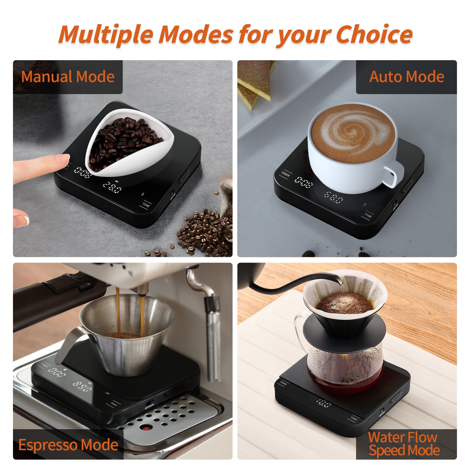 Carrottimes Rechargeable Mini Coffee Scale with Timer, 2kg/0.1g Espresso Scale with Silicone Mat, Digital Food Scales for Kitchen, Pour-Over Coffee, Espresso (Black)