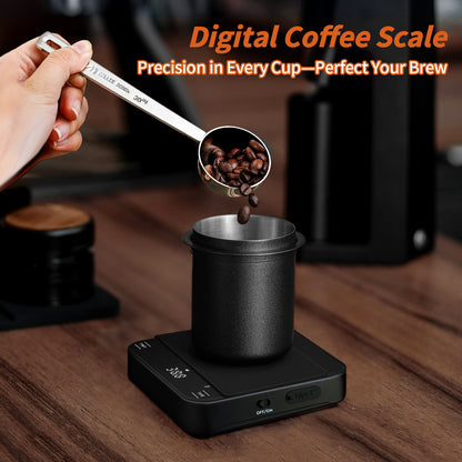 Carrottimes Rechargeable Mini Coffee Scale with Timer, 2kg/0.1g Espresso Scale with Silicone Mat, Digital Food Scales for Kitchen, Pour-Over Coffee, Espresso (Black)